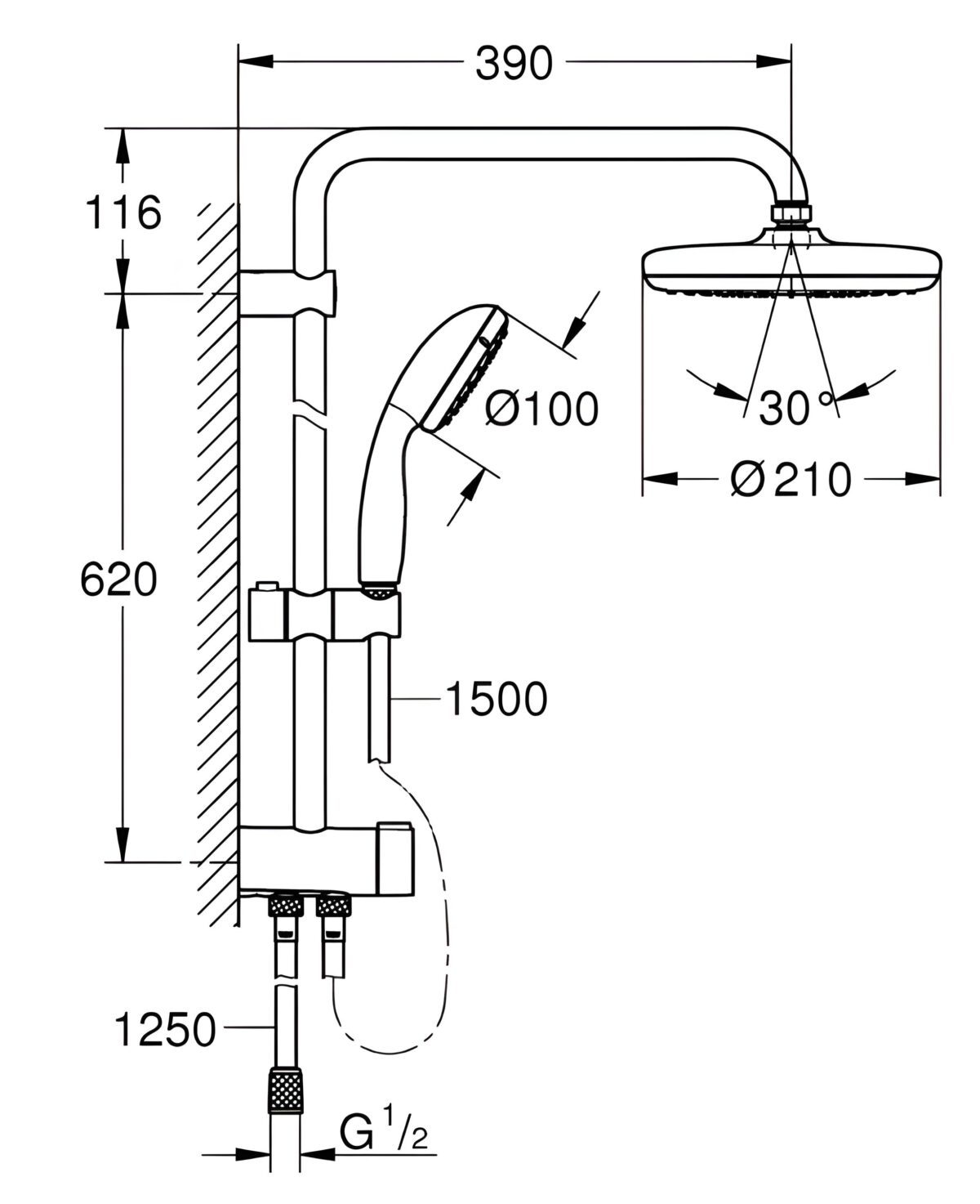 ΣΥΣΤΗΜΑ ΝΤΟΥΣ TEMPESTA SYSTEM 210 FLEX 26381001 GROHE