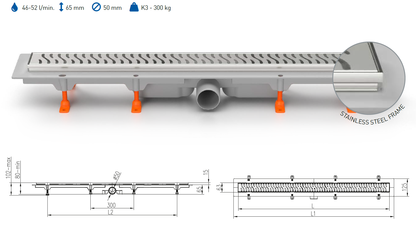 CHUDEJ DRAIN FLOOR D50 SIDE STEEL