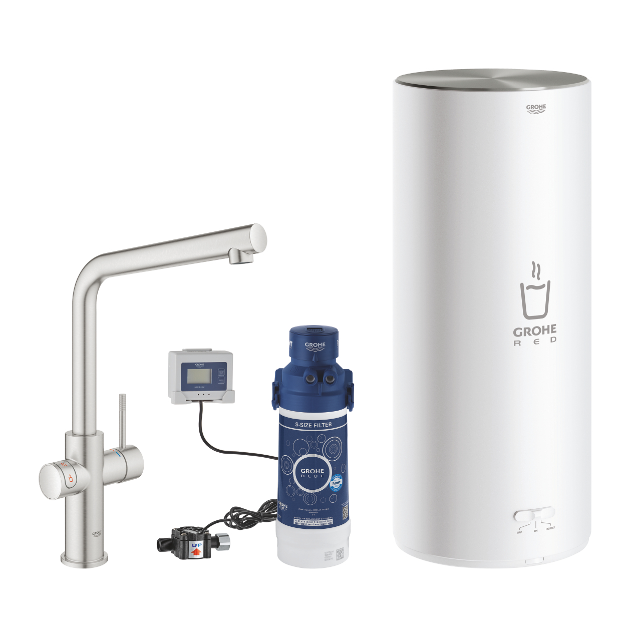 ΒΡΥΣΗ ΚΑΙ ΜΠΟΪΛΕΡ RED DUO L SIZE SUPERSTEEL L-SPOUT 30325DC1 GROHE