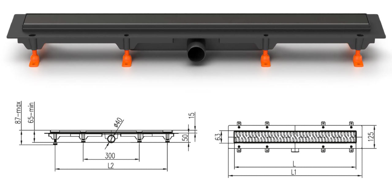 CHUDEJ DRAIN FLOOR D40 SIDE BLACK