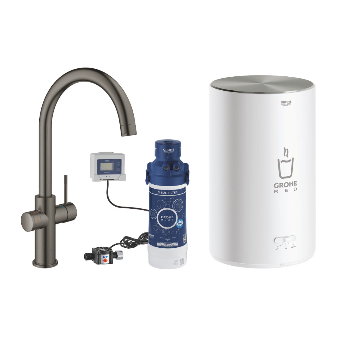 ΒΡΥΣΗ ΚΑΙ ΜΠΟΪΛΕΡ RED DUO M SIZE BRUSHED HARD GRAPHITE C-SPOUT 30083AL1 GROHE - Image 1