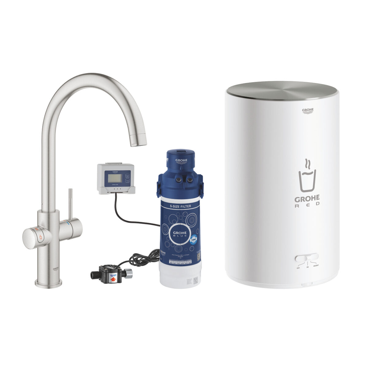 ΒΡΥΣΗ ΚΑΙ ΜΠΟΪΛΕΡ RED DUO M SIZE SUPERSTEEL C-SPOUT 30083DC1 GROHE - Image 1