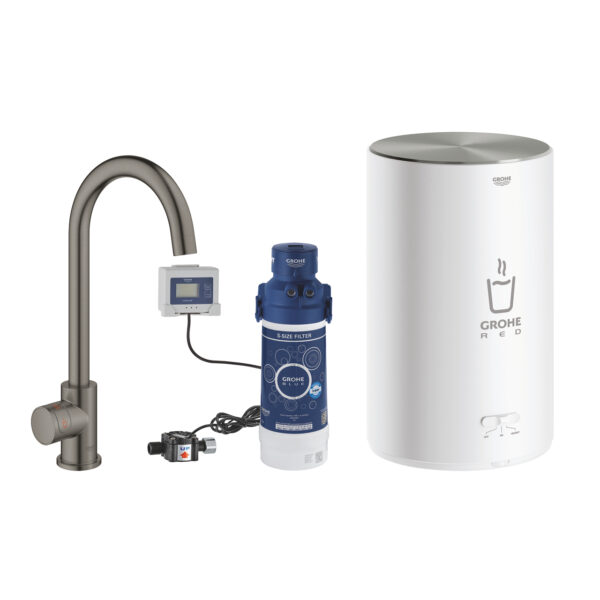 ΒΡΥΣΗ ΚΑΙ ΜΠΟΪΛΕΡ RED MONO Μ SIZE BRUSHED HARD GRAPHITE C-SPOUT 30085AL1 GROHE