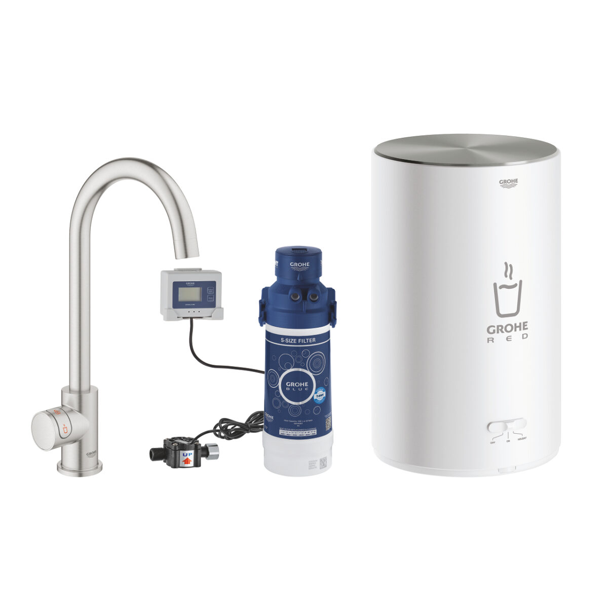 ΒΡΥΣΗ ΚΑΙ ΜΠΟΪΛΕΡ RED MONO Μ SIZE SUPERSTEEL C-SPOUT 30085DC1 GROHE - Image 1