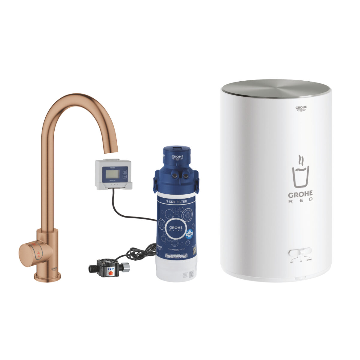 ΒΡΥΣΗ ΚΑΙ ΜΠΟΪΛΕΡ RED MONO Μ SIZE BRUSHED WARM SUNSET C-SPOUT 30085DL1 GROHE - Image 1