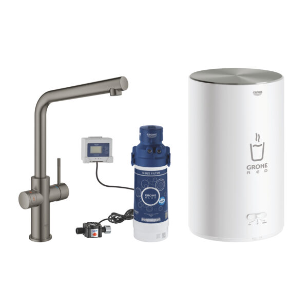 ΒΡΥΣΗ ΚΑΙ ΜΠΟΪΛΕΡ RED DUO M SIZE BRUSHED HARD GRAPHITE L-SPOUT 30327AL1 GROHE