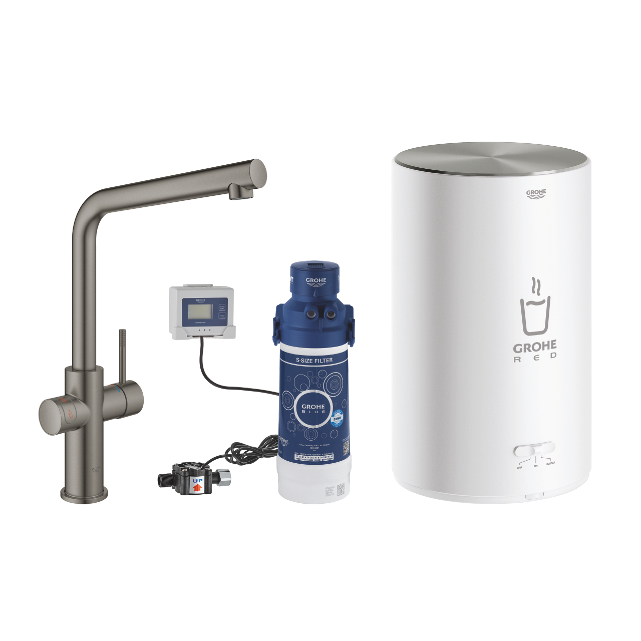 ΒΡΥΣΗ ΚΑΙ ΜΠΟΪΛΕΡ RED DUO M SIZE BRUSHED HARD GRAPHITE L-SPOUT 30327AL1 GROHE