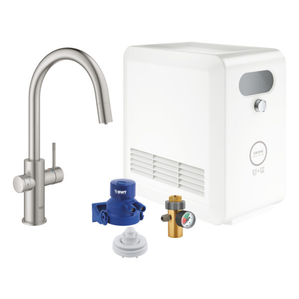 BLUE PROFESSIONAL ΚΙΤ ΜΕ ΡΟΥΞΟΥΝΙ C-SPOUT ΜΕ ΑΠΟΣΠΩΜΕΝΟ ΝΤΟΥΣ SUPERSTEEL 31325DC2 GROHE