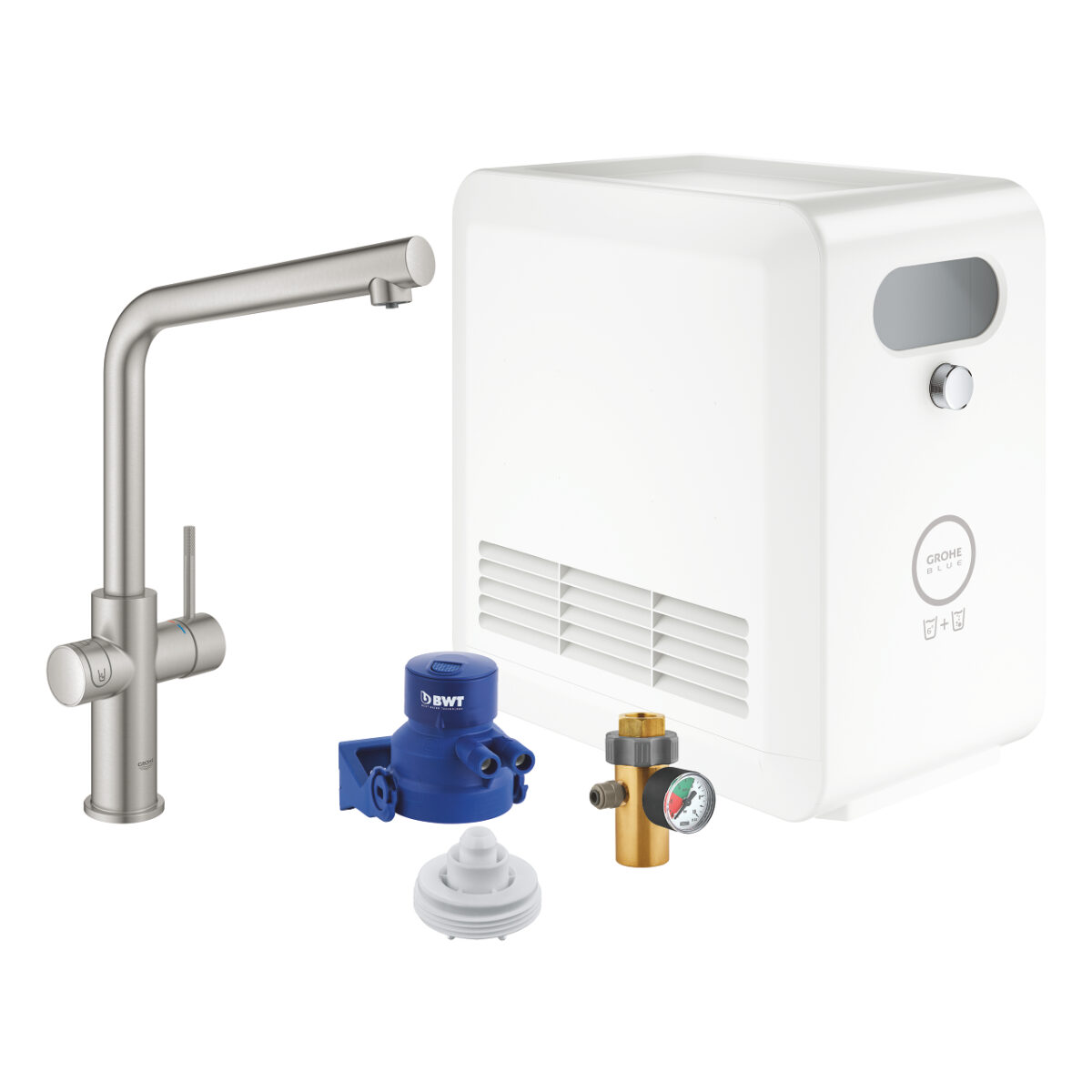 BLUE PROFESSIONAL ΚΙΤ ΜΕ ΡΟΥΞΟΥΝΙ L-SPOUT SUPERSTEEL 31347DC3 GROHE - Image 1