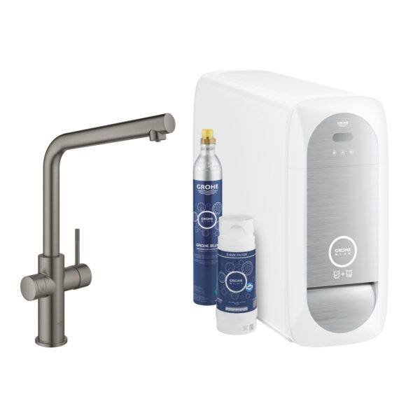 BLUE HOME ΚΙΤ ΕΚΚΙΝΗΣΗΣ ΕΚΡΟΗΣ L-SPOUT BRUSHED HARD GRAPHITE 31454AL1 GROHE