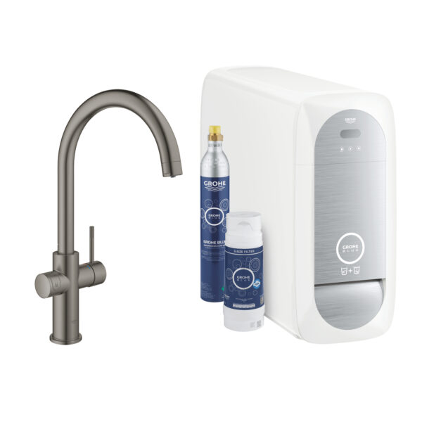 BLUE HOME ΚΙΤ ΕΚΚΙΝΗΣΗΣ ΕΚΡΟΗΣ C-SPOUT BRUSHED HARD GRAPHITE 31455AL1 GROHE