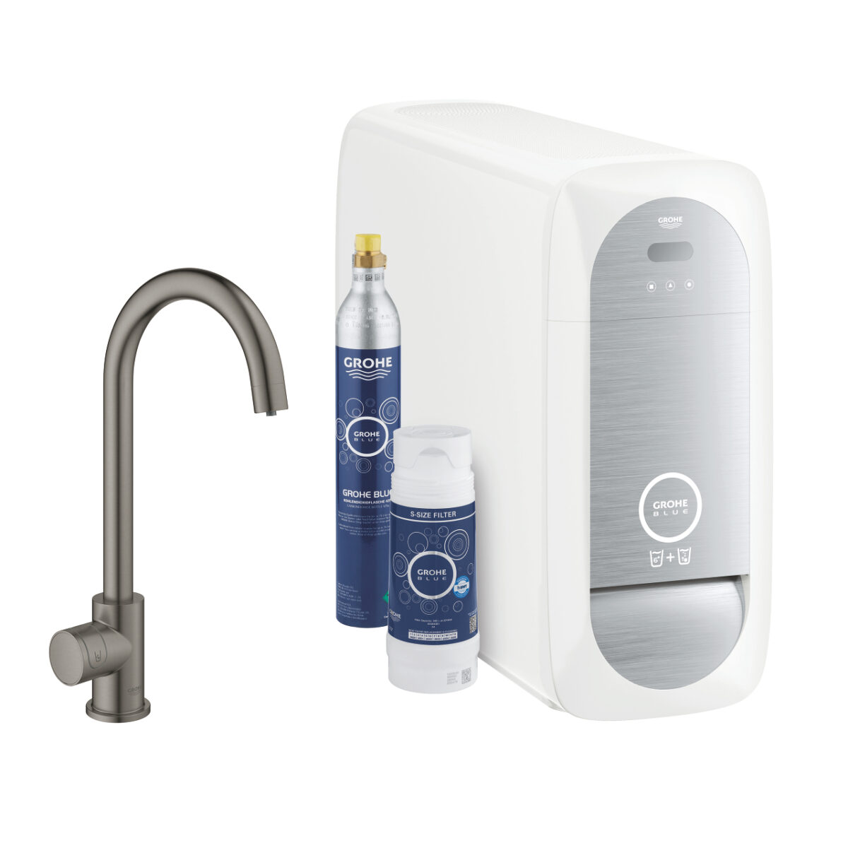 BLUE HOME ΚΙΤ ΕΚΚΙΝΗΣΗΣ ΕΚΡΟΗΣ C-SPOUT ΜΕ ΜΠΑΤΑΡΙΑ ΜΟΝΗΣ ΛΕΙΤΟΥΡΓΙΑΣ BRUSHED HARD GRAPHITE 31498AL1 GROHE - Image 1