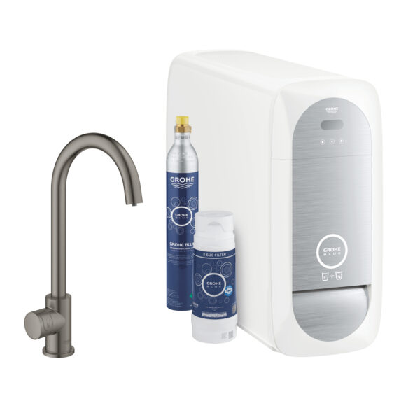 BLUE HOME ΚΙΤ ΕΚΚΙΝΗΣΗΣ ΕΚΡΟΗΣ C-SPOUT ΜΕ ΜΠΑΤΑΡΙΑ ΜΟΝΗΣ ΛΕΙΤΟΥΡΓΙΑΣ BRUSHED HARD GRAPHITE 31498AL1 GROHE