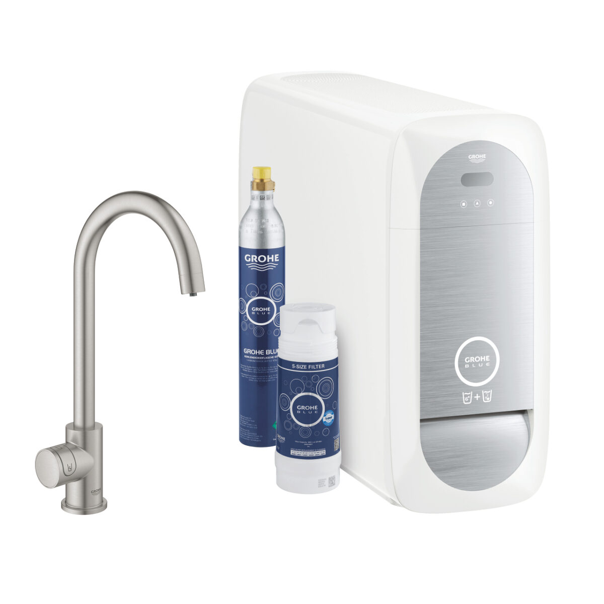 BLUE HOME ΚΙΤ ΕΚΚΙΝΗΣΗΣ ΕΚΡΟΗΣ C-SPOUT ΜΕ ΜΠΑΤΑΡΙΑ ΜΟΝΗΣ ΛΕΙΤΟΥΡΓΙΑΣ SUPERSTEEL 31498DC1 GROHE - Image 1