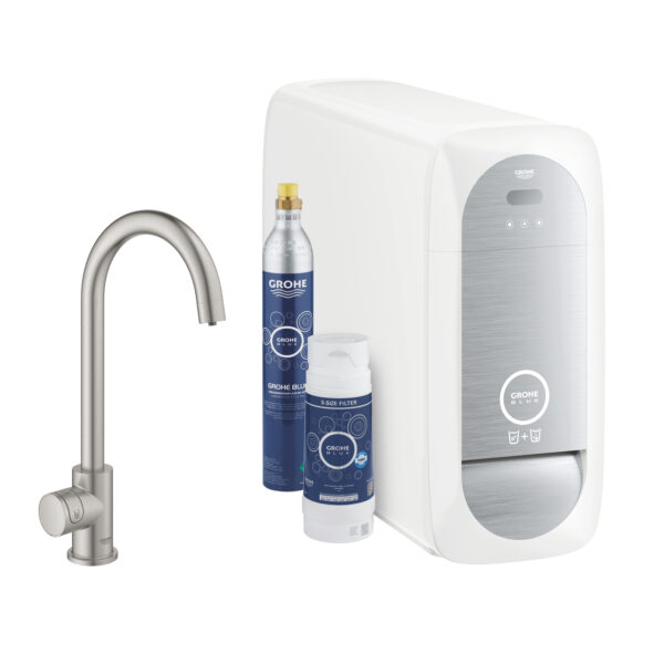 BLUE HOME ΚΙΤ ΕΚΚΙΝΗΣΗΣ ΕΚΡΟΗΣ C-SPOUT ΜΕ ΜΠΑΤΑΡΙΑ ΜΟΝΗΣ ΛΕΙΤΟΥΡΓΙΑΣ SUPERSTEEL 31498DC1 GROHE