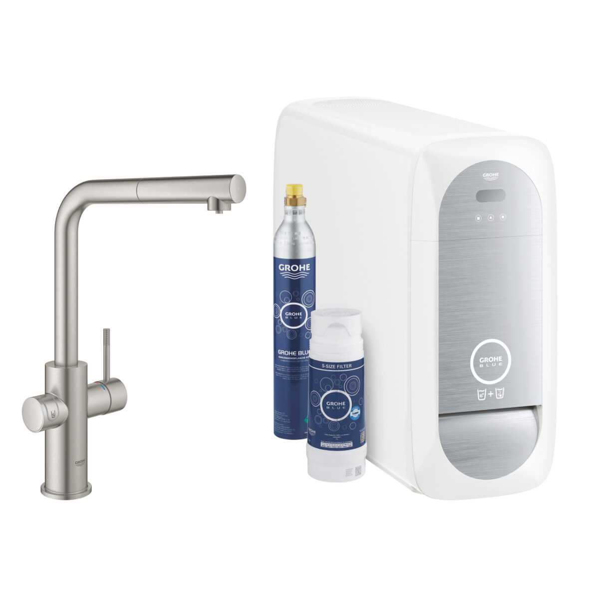 BLUE HOME ΚΙΤ ΕΚΚΙΝΗΣΗΣ ΕΚΡΟΗΣ L-SPOUT ΜΕ ΑΠΟΣΠΩΜΕΝΟ ΝΤΟΥΣ SUPERSTEEL 31539DC0 GROHE - Image 1
