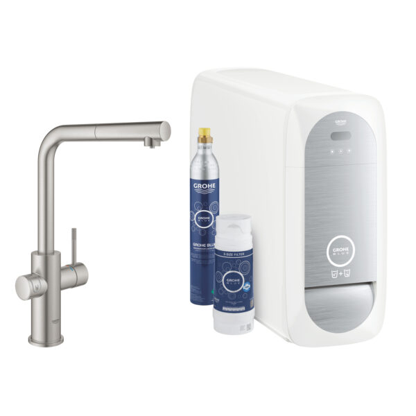 BLUE HOME ΚΙΤ ΕΚΚΙΝΗΣΗΣ ΕΚΡΟΗΣ L-SPOUT ΜΕ ΑΠΟΣΠΩΜΕΝΟ ΝΤΟΥΣ SUPERSTEEL 31539DC0 GROHE