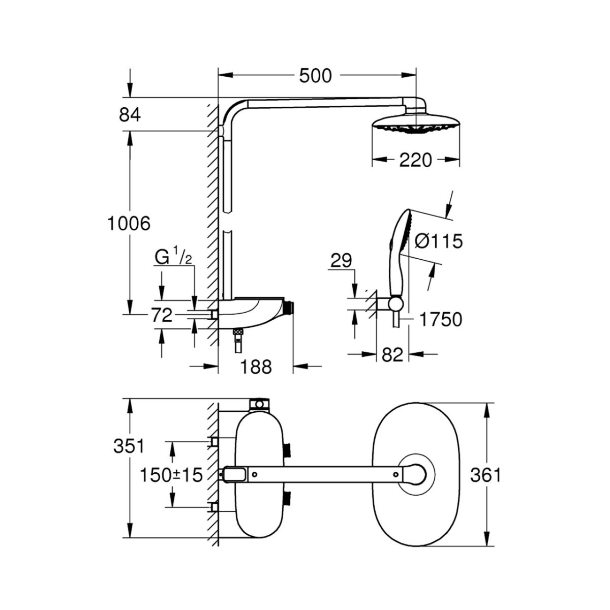 ΕΠΙΤΟΙΧΟ ΣΥΣΤΗΜΑ ΝΤΟΥΣ ΜΕ ΘΕΡΜΟΣΤΑΤΗ RAINSHOWER SYSTEM SMARTCONTROL DUO 360 26250000 GROHE - Image 2