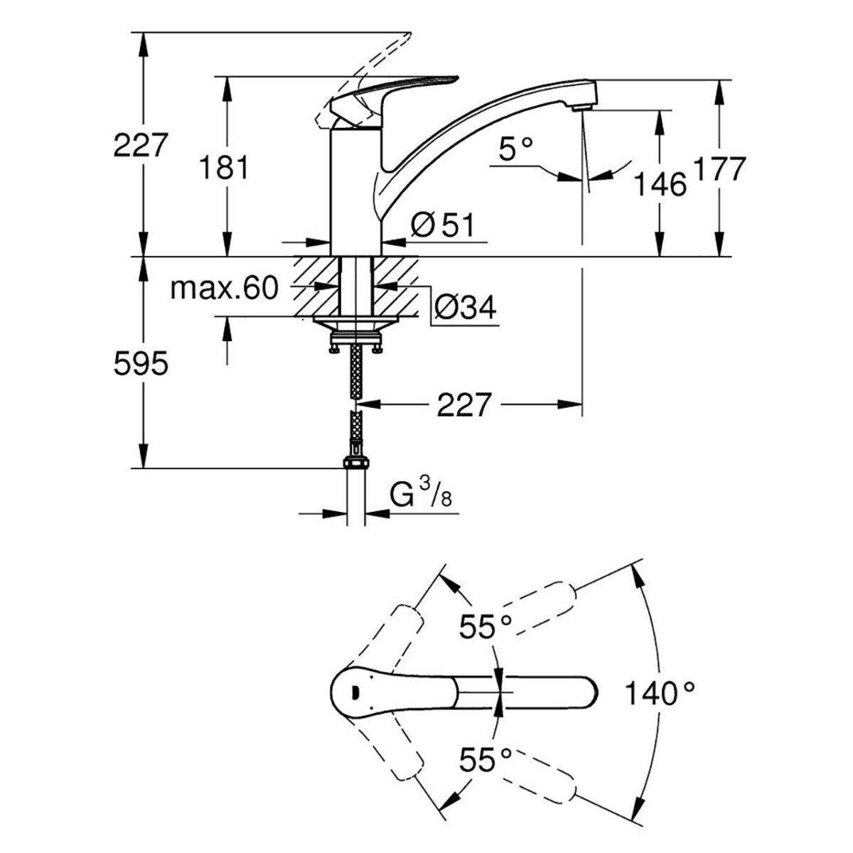 EUROSMART ΜΙΚΤΗΣ ΝΕΡΟΧΥΤΗ ΜΟΝΟΥ ΜΟΧΛΟΥ 1/2″ 33281003 GROHE - Image 2