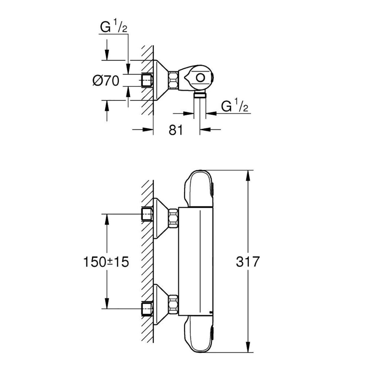 GROHTHERM 1000 ΘΕΡΜΟΣΤΑΤΙΚΗ ΜΠΑΤΑΡΙΑ ΓΙΑ ΝΤΟΥΣ 1/2″ ΧΡΩΜΕ 34143003 GROHE - Image 2