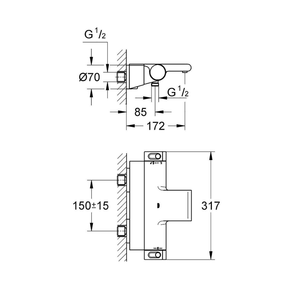 GROHTHERM 2000 ΘΕΡΜΟΣΤΑΤΙΚΗ ΜΠΑΤΑΡΙΑ ΛΟΥΤΡΟΥ 1/2″ ΧΡΩΜΕ 34464001 GROHE - Image 2