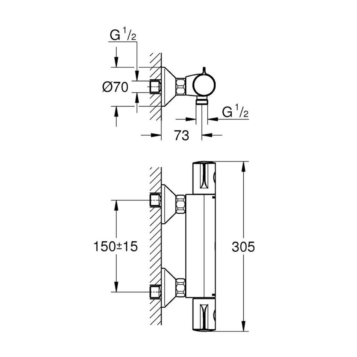 GROHTHERM 800 ΘΕΡΜΟΣΤΑΤΙΚΗ ΜΠΑΤΑΡΙΑ ΓΙΑ ΝΤΟΥΣ 1/2″ ΧΡΩΜΕ 34558000 GROHE - Image 2