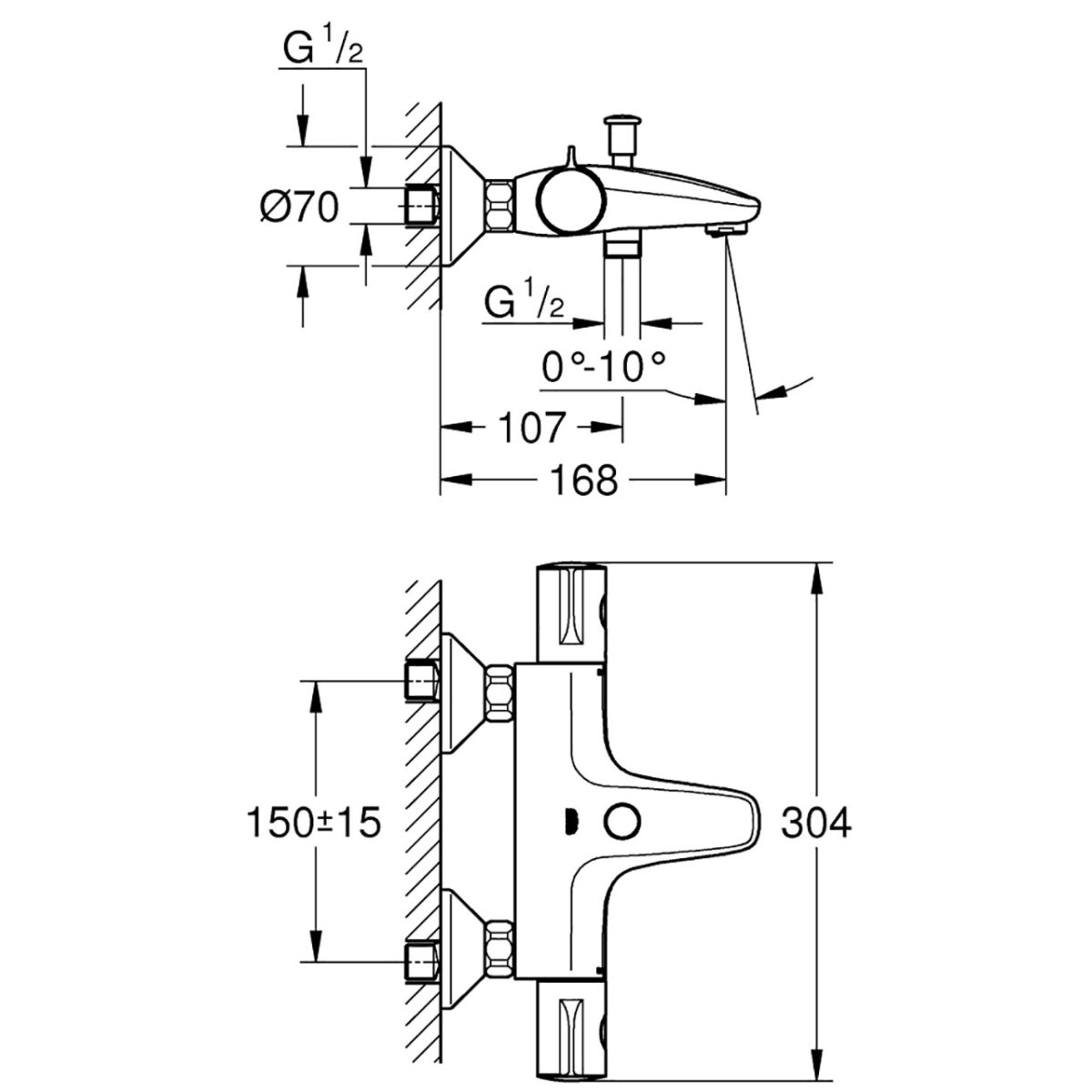 GROHTHERM 800 ΘΕΡΜΟΣΤΑΤΙΚΗ ΜΠΑΤΑΡΙΑ ΛΟΥΤΡΟΥ 1/2″ ΧΡΩΜΕ 34576000 GROHE - Image 2