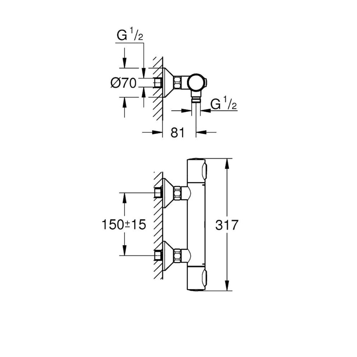 GROHTHERM 500 ΜΙΚΤΗΣ ΜΕ ΘΕΡΜΟΣΤΑΤΗ ΓΙΑ ΝΤΟΥΣ 1/2″ ΧΡΩΜΕ 34793000 GROHE - Image 2
