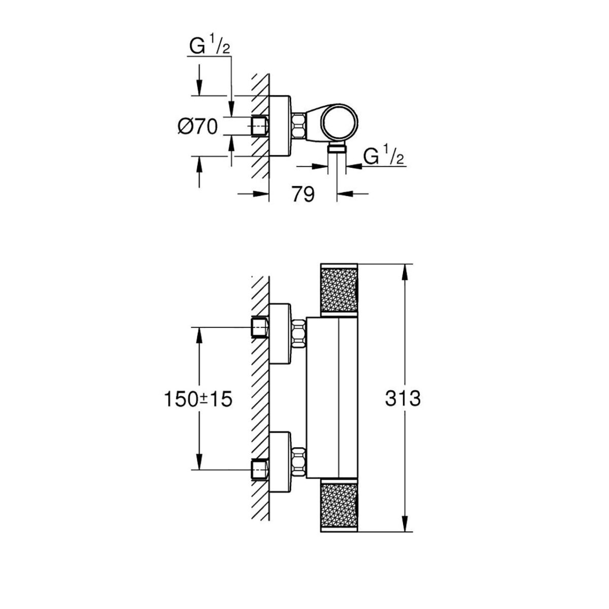 GROHTHERM 1000 PERFORMANCE ΜΙΚΤΗΣ ΜΕ ΘΕΡΜΟΣΤΑΤΗ ΓΙΑ ΝΤΟΥΣ 1/2″ ΧΡΩΜΕ 34827000 GROHE - Image 2