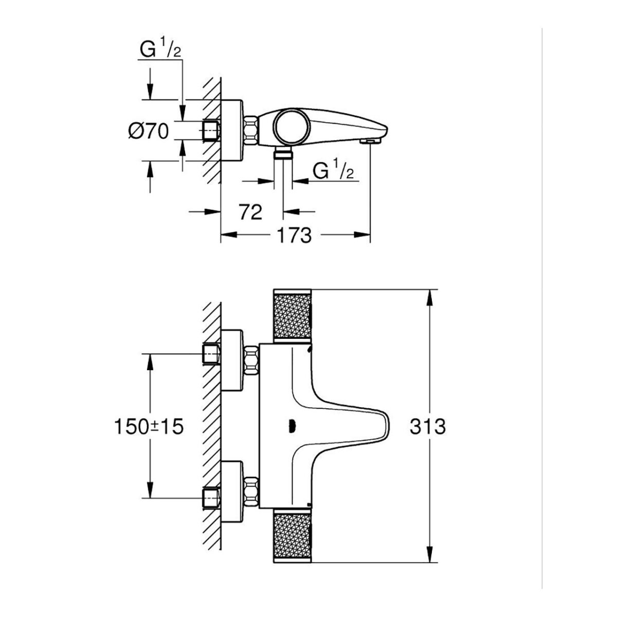 GROHTHERM 1000 PERFORMANCE ΘΕΡΜΟΣΤΑΤΙΚΗ ΜΠΑΤΑΡΙΑ ΛΟΥΤΡΟΥ 1/2″ ΧΡΩΜΕ 34830000 GROHE - Image 2