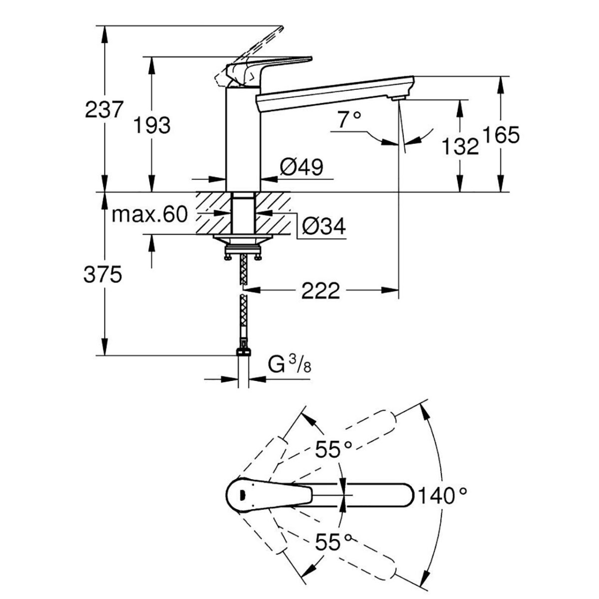 BAUEDGE ΜΙΚΤΗΣ ΝΕΡΟΧΥΤΗ ΜΟΝΟΥ ΜΟΧΛΟΥ 1/2″ ΧΡΩΜΕ 31693000 GROHE - Image 2
