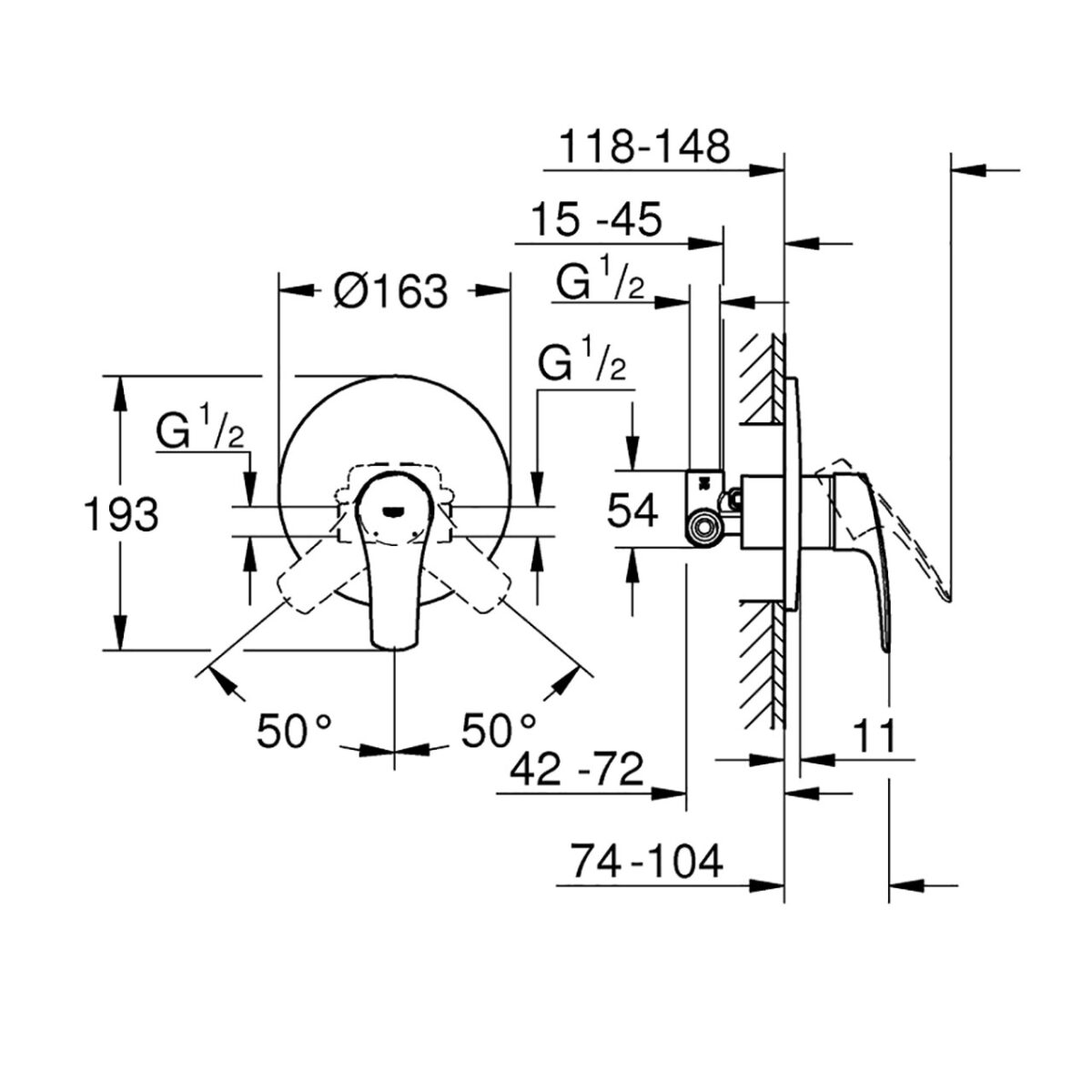 EUROSMART ΑΝΑΜΙΚΤΗΣ ΜΠΑΝΙΟΥ ΜΟΝΟΥ ΜΟΧΛΟΥ 1/2″ 33556003 GROHE - Image 2
