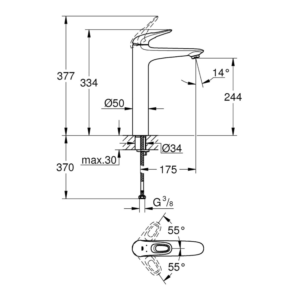 EUROSTYLE ΜΙΚΤΗΣ ΝΙΠΤΗΡΑ 1/2" XL-ΜΕΓΕΘΟΣ ΧΡΩΜΕ 23570003 GROHE - Image 2