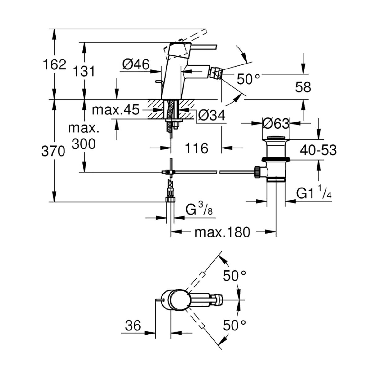 ΜΠΑΤΑΡΙΑ ΜΠΙΝΤΕ CONCETTO S-ΜΕΓΕΘΟΣ 1/2″ ΧΡΩΜΕ 32208001 GROHE - Image 2