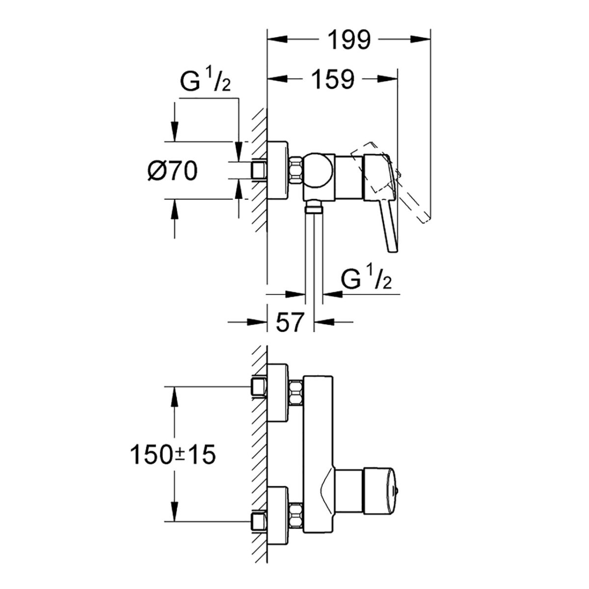 CONCETTO ΜΙΚΤΗΣ ΝΤΟΥΣ ΜΕ ΕΝΑ ΜΟΧΛΟ 1/2″ ΧΡΩΜΕ 32210001 GROHE - Image 2
