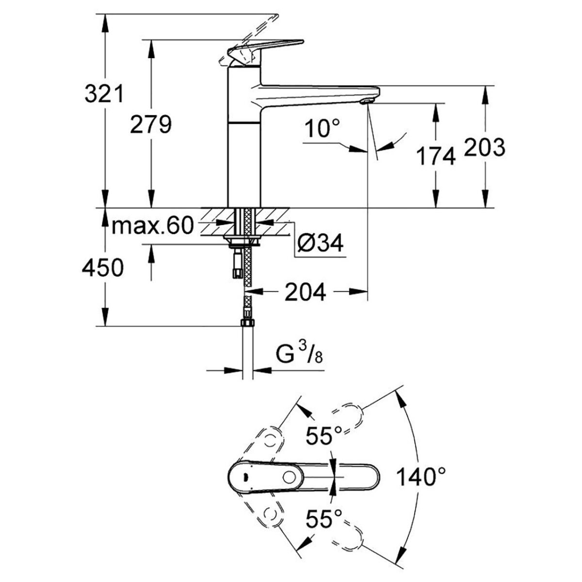 EUROPLUS ΜΙΚΤΗΣ ΝΕΡΟΧΥΤΗ ΜΟΝΟΥ ΜΟΧΛΟΥ 1/2″ ΧΡΩΜΕ 33930002 GROHE - Image 2