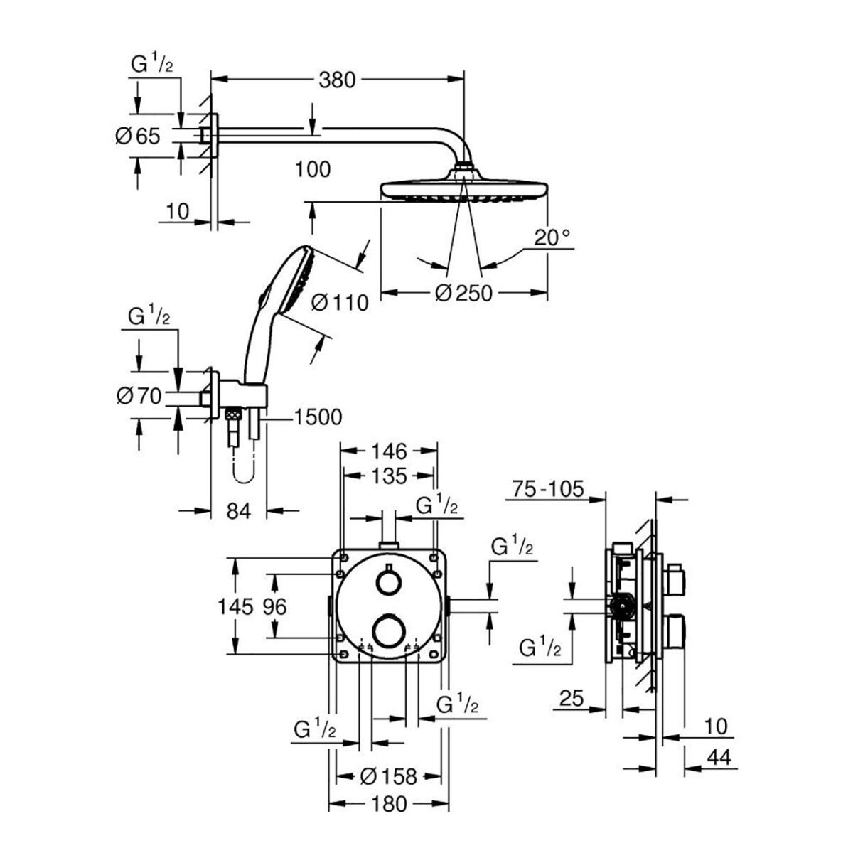 GROHTHERM TEMPESTA 250 ΣΕΤ ΕΝΤΟΙΧΙΣΜΟΥ 34872000 GROHE - Image 2