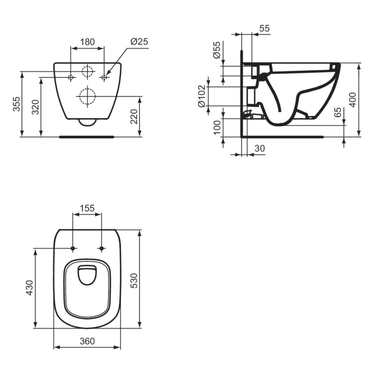 ΛΕΚΑΝΗ ΚΡΕΜΑΣΤΗ TESI II AQUABLADE HF ΛΕΥΚΗ T007801 IDEAL STANDARD - Image 2