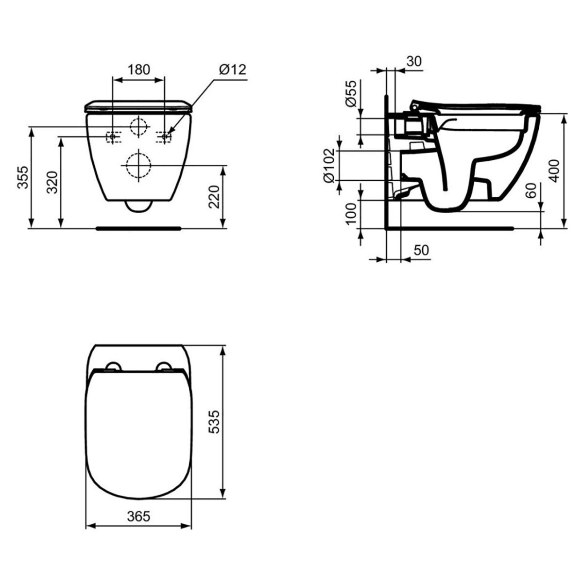 ΛΕΚΑΝΗ ΚΡΕΜΑΣΤΗ TESI RIMLESS+ ΛΕΥΚΗ T493201 IDEAL STANDARD - Image 2