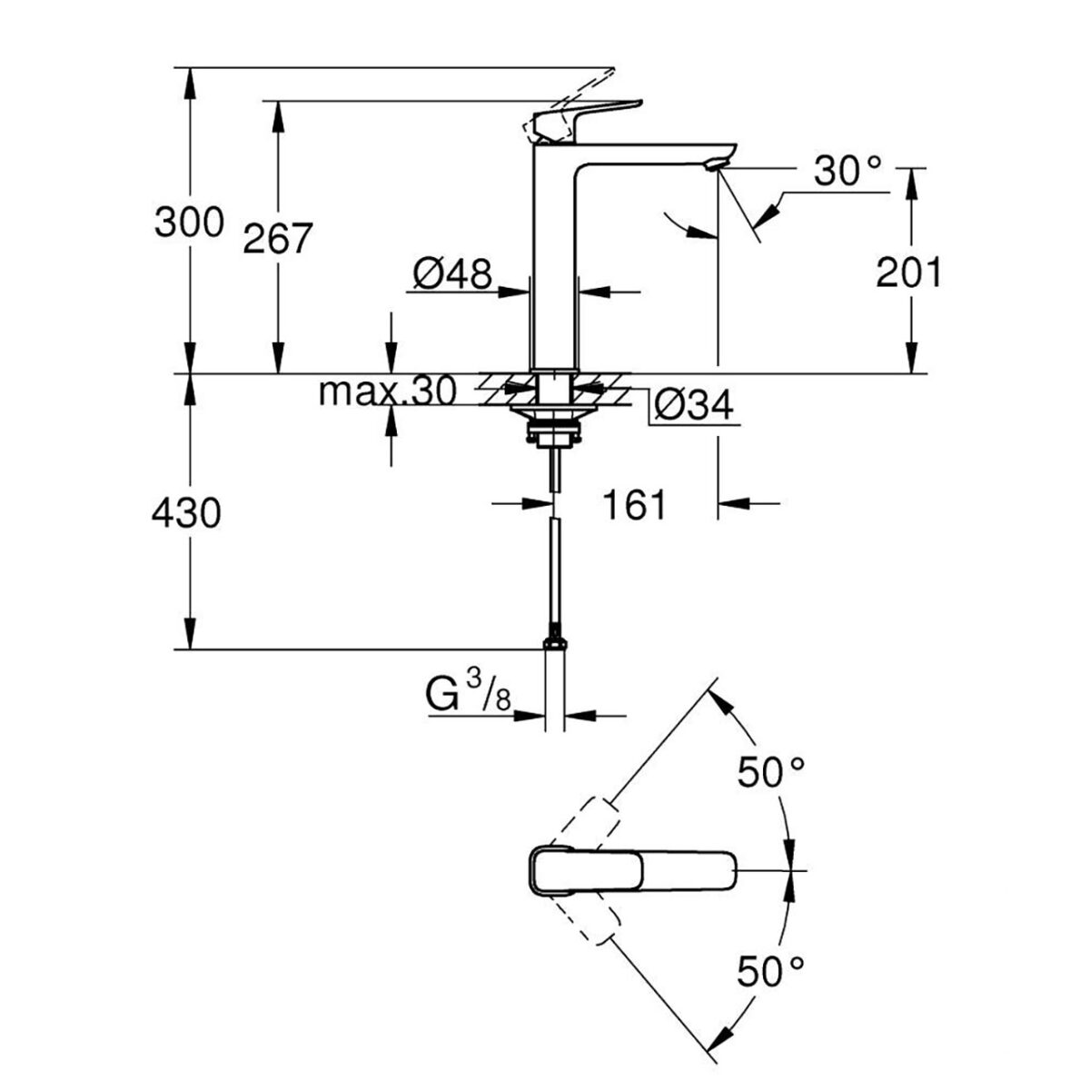 CUBEO ΜΙΚΤΗΣ ΝΙΠΤΗΡΑ XL-ΜΕΓΕΘΟΣ 1/2″ ΜΑΥΡΟ ΜΑΤ 1017292430 GROHE - Image 2