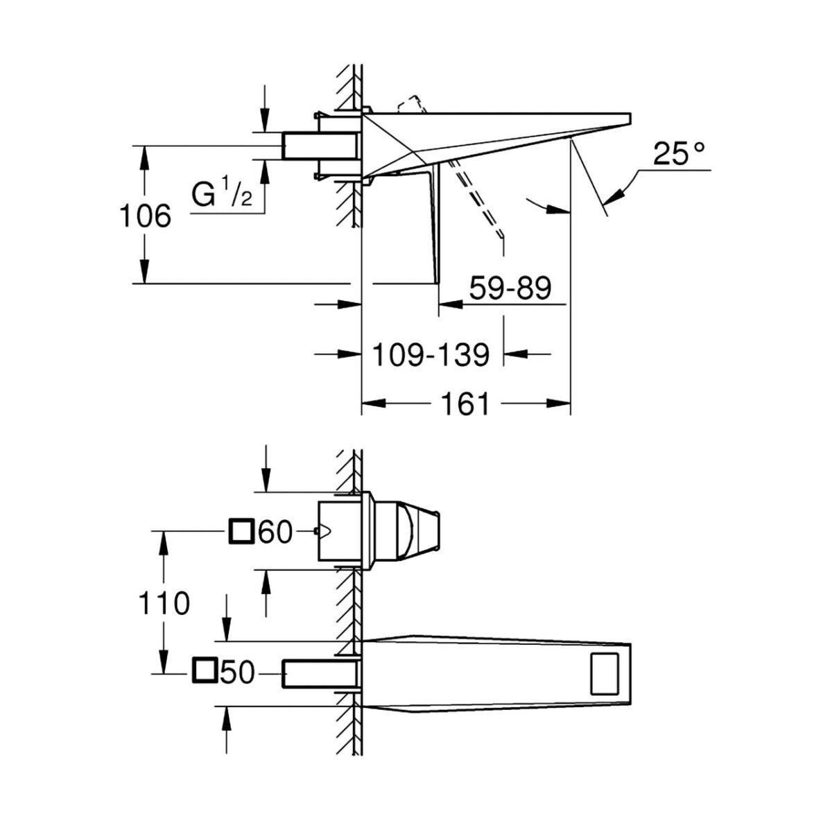 ALLURE BRILLIANT ΜΠΑΤΑΡΙΑ ΝΙΠΤΗΡΑ 2 ΟΠΩΝ M-ΜΕΓΕΘΟΣ 1/2" ΧΡΩΜΕ 29402000 GROHE - Image 2
