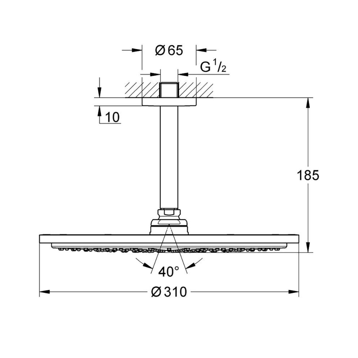 RAINSHOWER COSMOPOLITAN 310 ΚΕΦΑΛΗ ΚΑΙ ΒΡΑΧΙΟΝΑΣ ΤΟΙΧΟΥ 142 MM ΧΡΩΜΕ 26067000 GROHE - Image 2