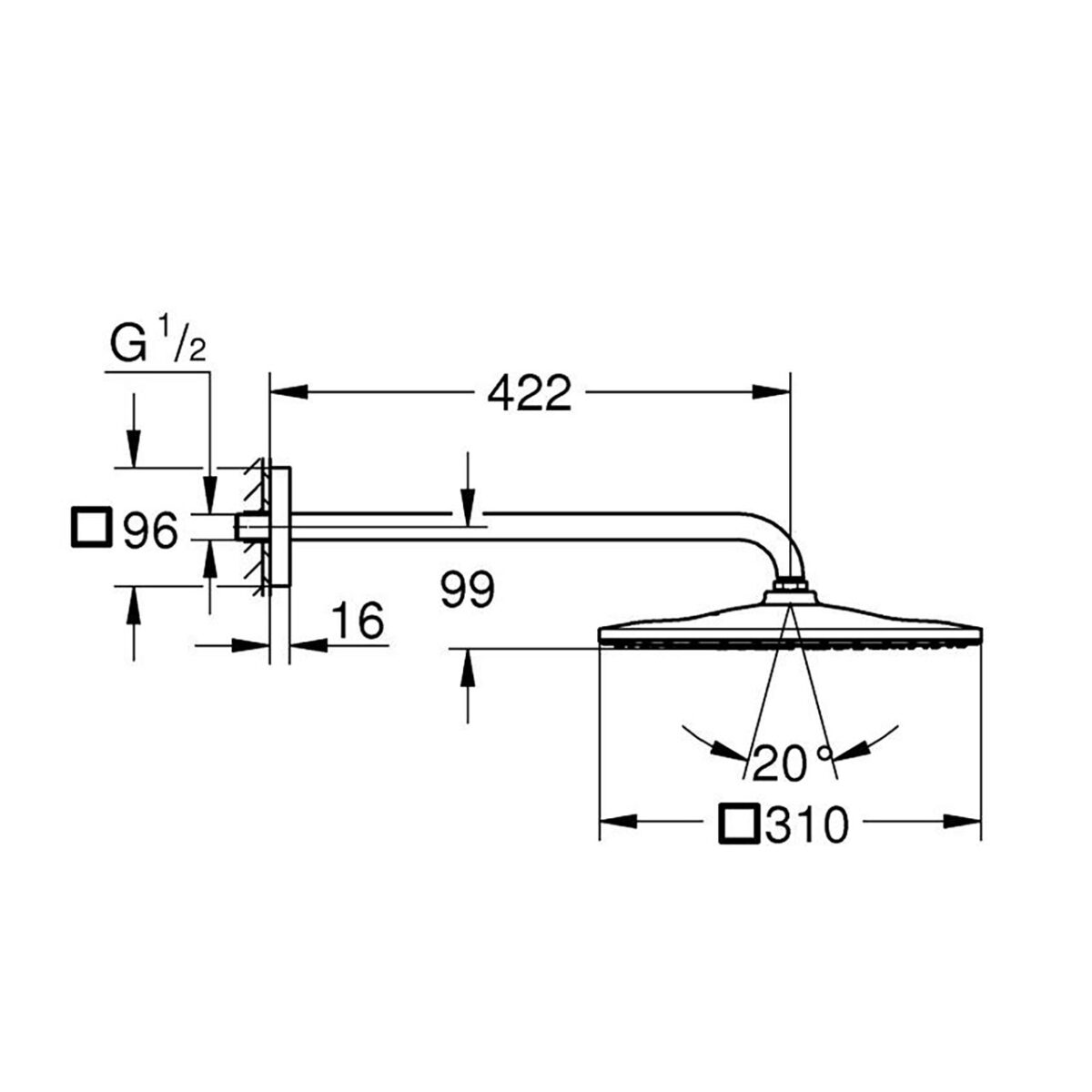 RAINSHOWER MONO 310 CUBE ΣΕΤ ΚΕΦΑΛΗΣ ΝΤΟΥΣ 422ΜΜ 26564000 GROHE - Image 2