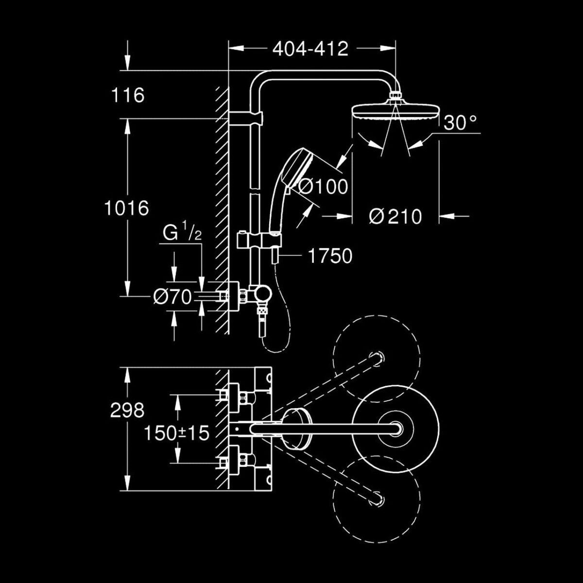 TEMPESTA COSMOPOLITAN SYSTEM 210 ΕΠΙΤΟΙΧΟ ΣΥΣΤΗΜΑ ΝΤΟΥΣ ΜΕ ΘΕΡΜΟΣΤΑΤΗ ΧΡΩΜΕ 27922001 GROHE - Image 2
